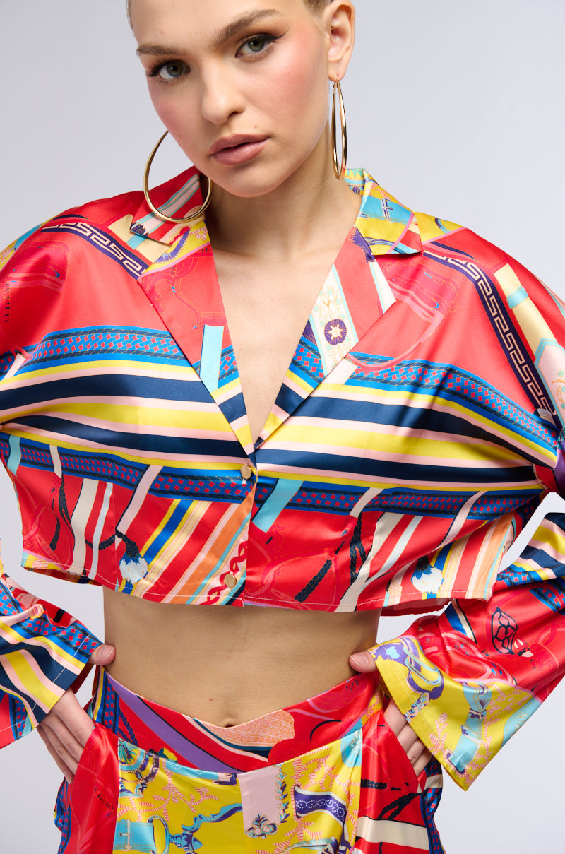 MULTI PRINTED CROPPED BUTTON DOWN