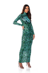 NALA ANIMAL PRINT LONG SLEEVE BODYCON MAXI DRESS