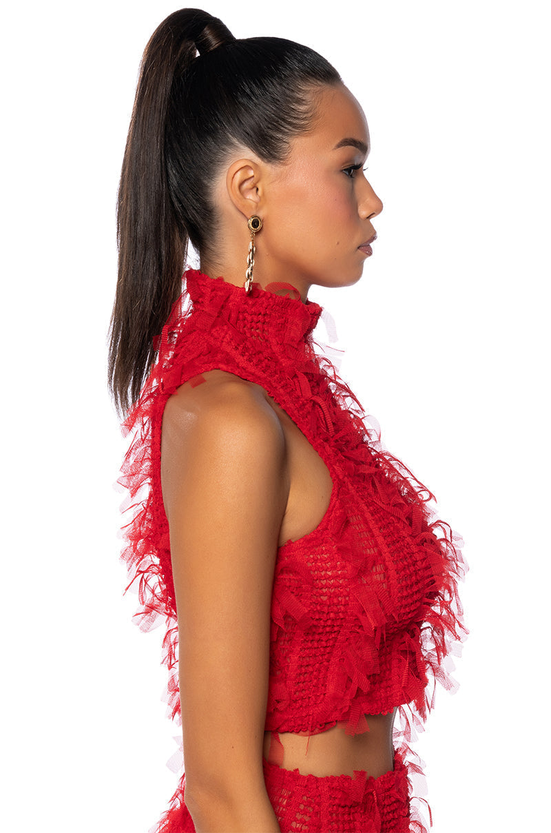 NAOMI MESH SLEEVELESS MOCKNECK TOP