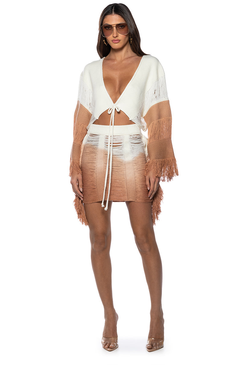NEED A FLIGHT FRINGE CROP CARDIGAN