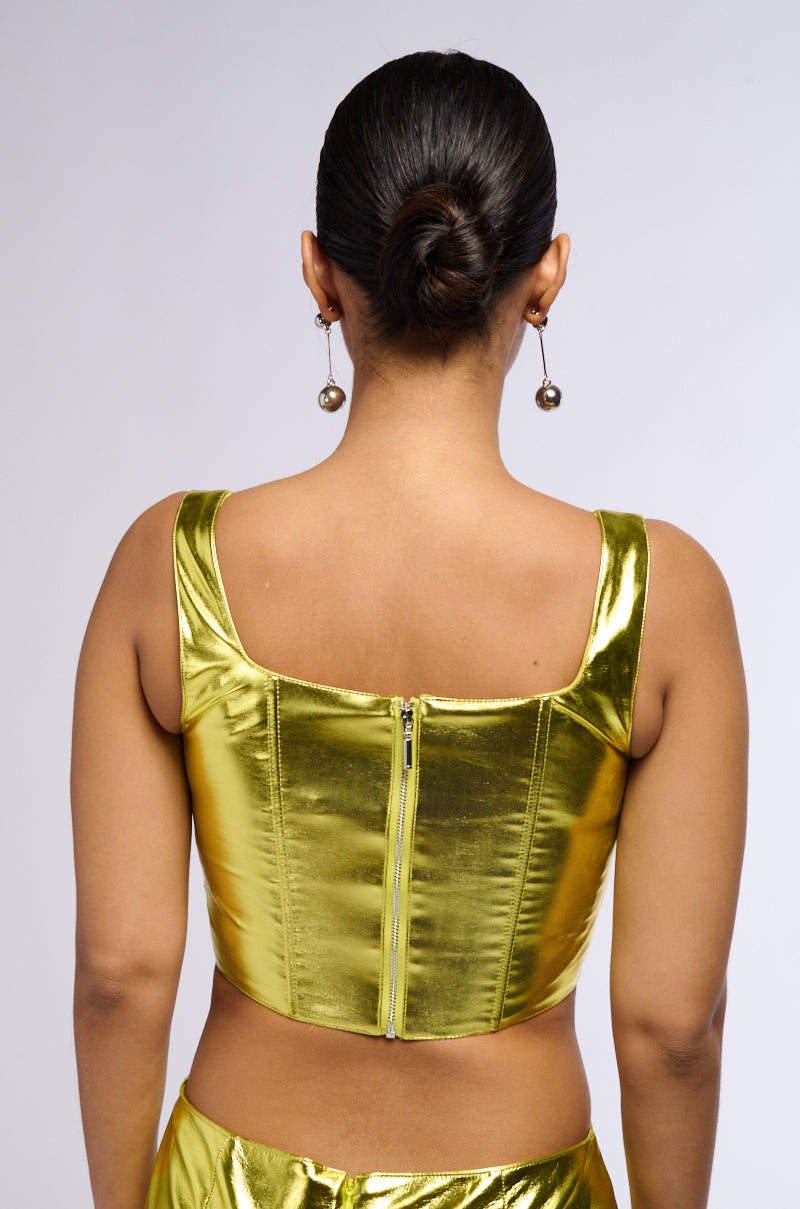NEED YOU TONIGHT METALLIC FAUX LEATHER CORSET
