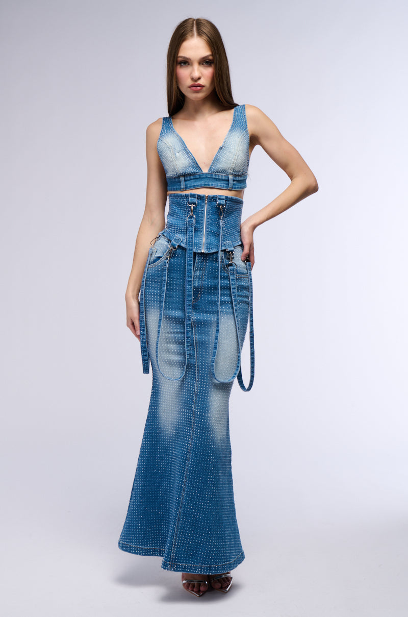 NEVER CHEAP RHINESTONE BELT IN BLUE
