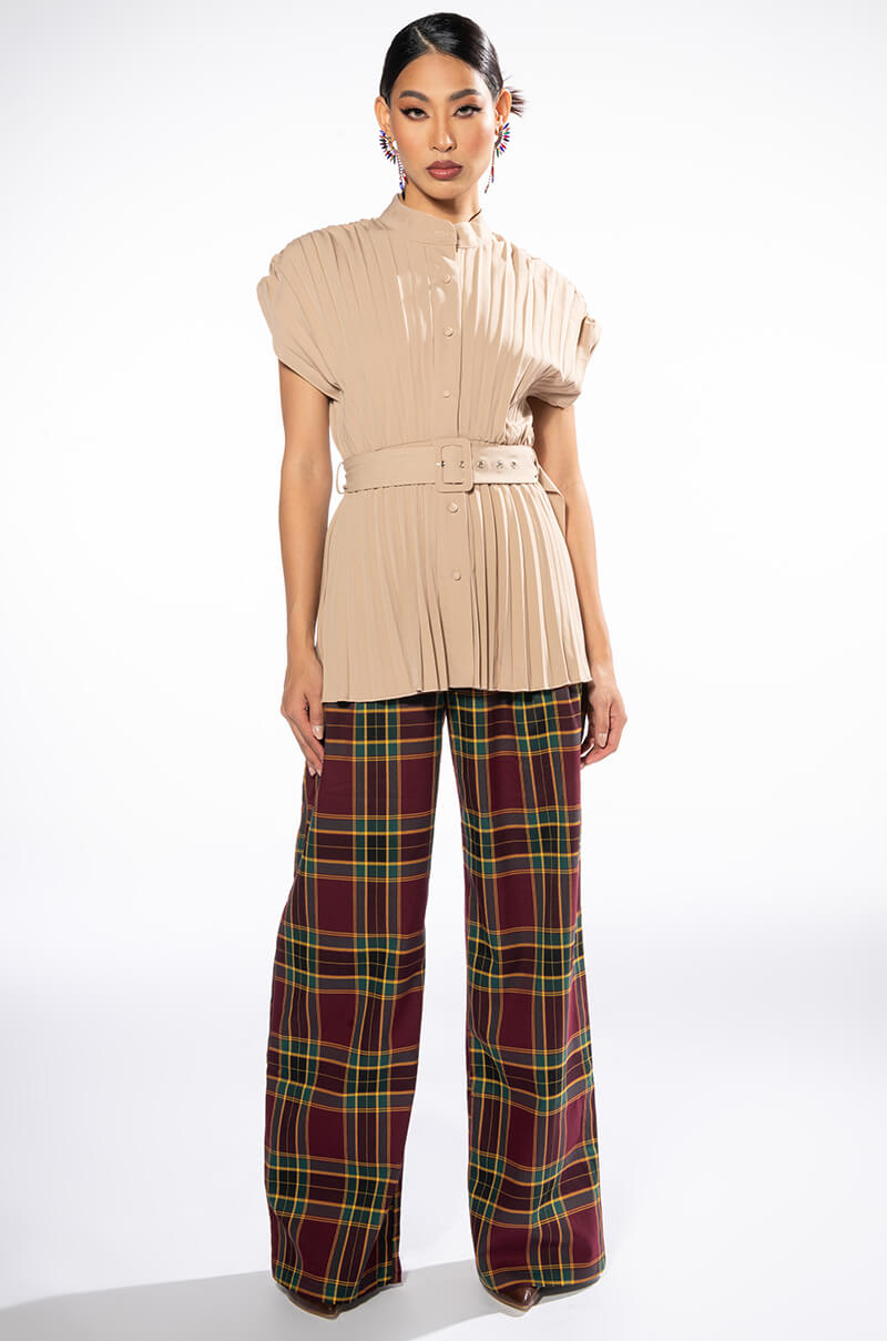 NIKKI PLEATED BUTTON BLOUSE