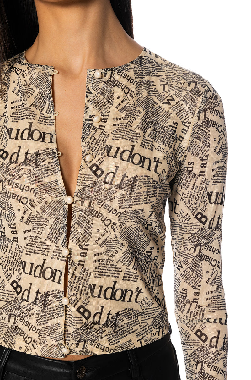 NEW NEWS PRINTED BUTTON DOWN