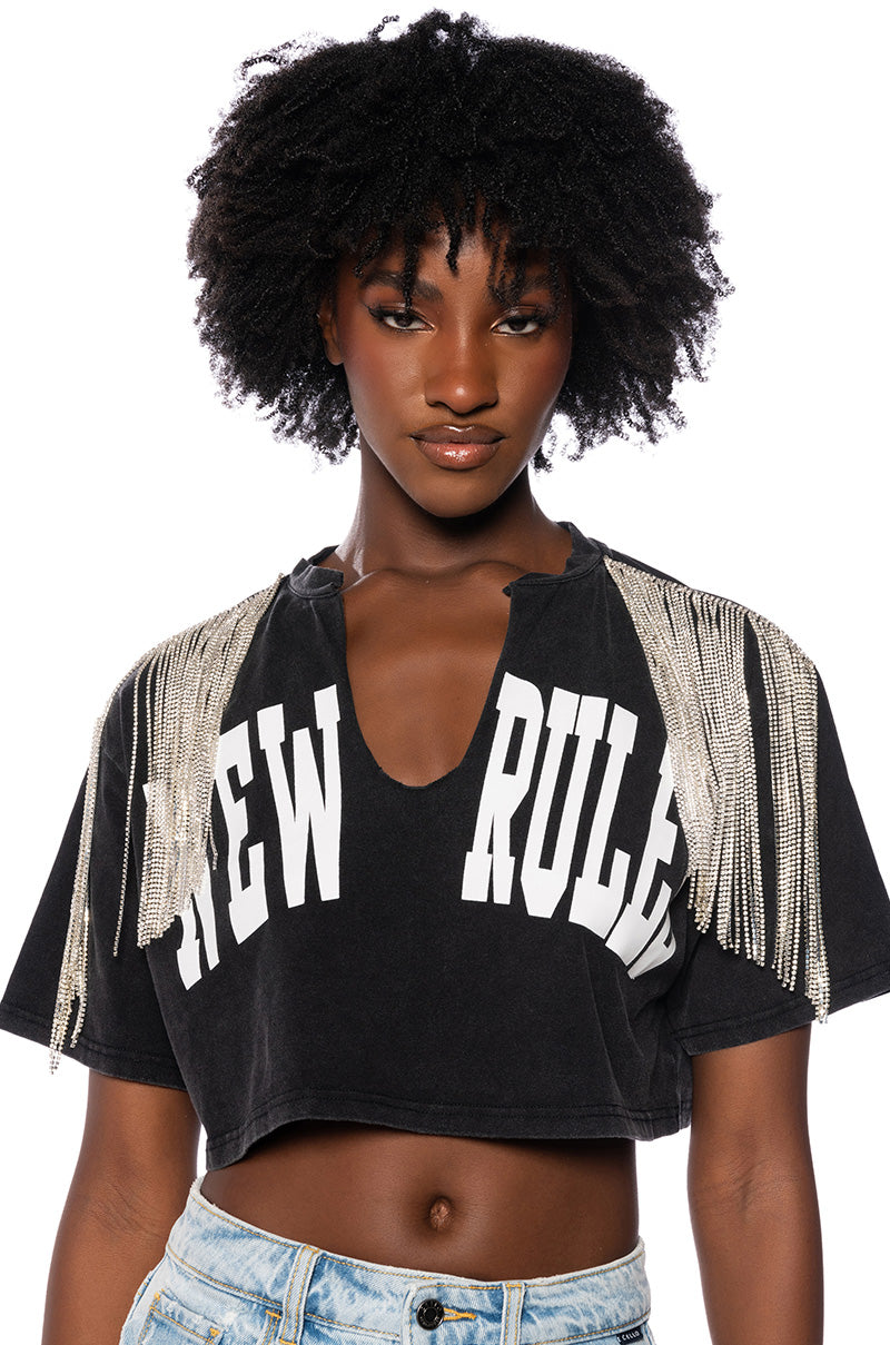 NEW RULES RHINESTONE DETAIL OVERSIZED TSHIRT