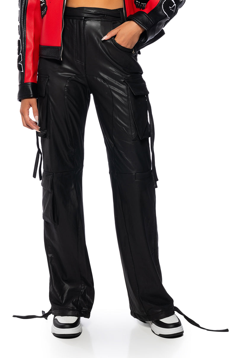 NEXT PLEASE CARGO FAUX LEATHER PANT