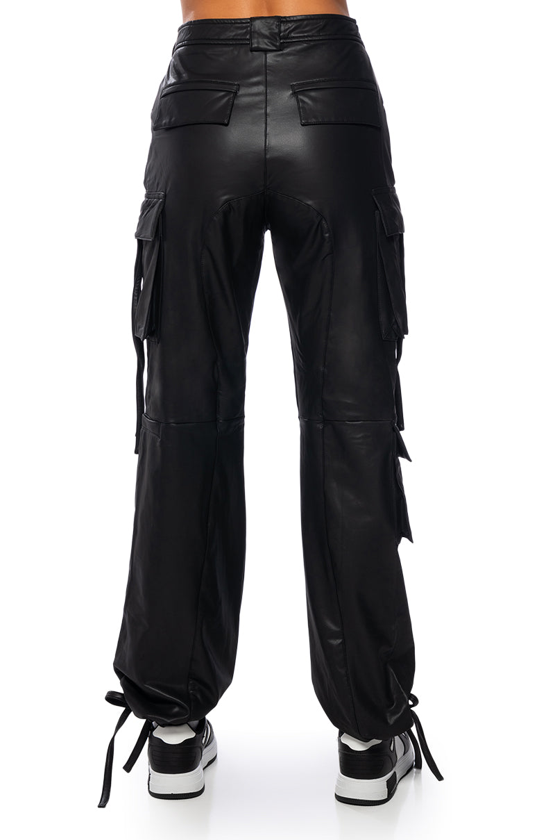 NEXT PLEASE CARGO FAUX LEATHER PANT