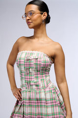 NICKI PLAID CORSET TUBE TOP