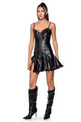 NIGHT OUT LACE UP FAUX LEATHER MINI DRESS