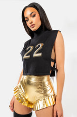 NO SLEEP RUFFLE METALLIC BOOTY SHORT
