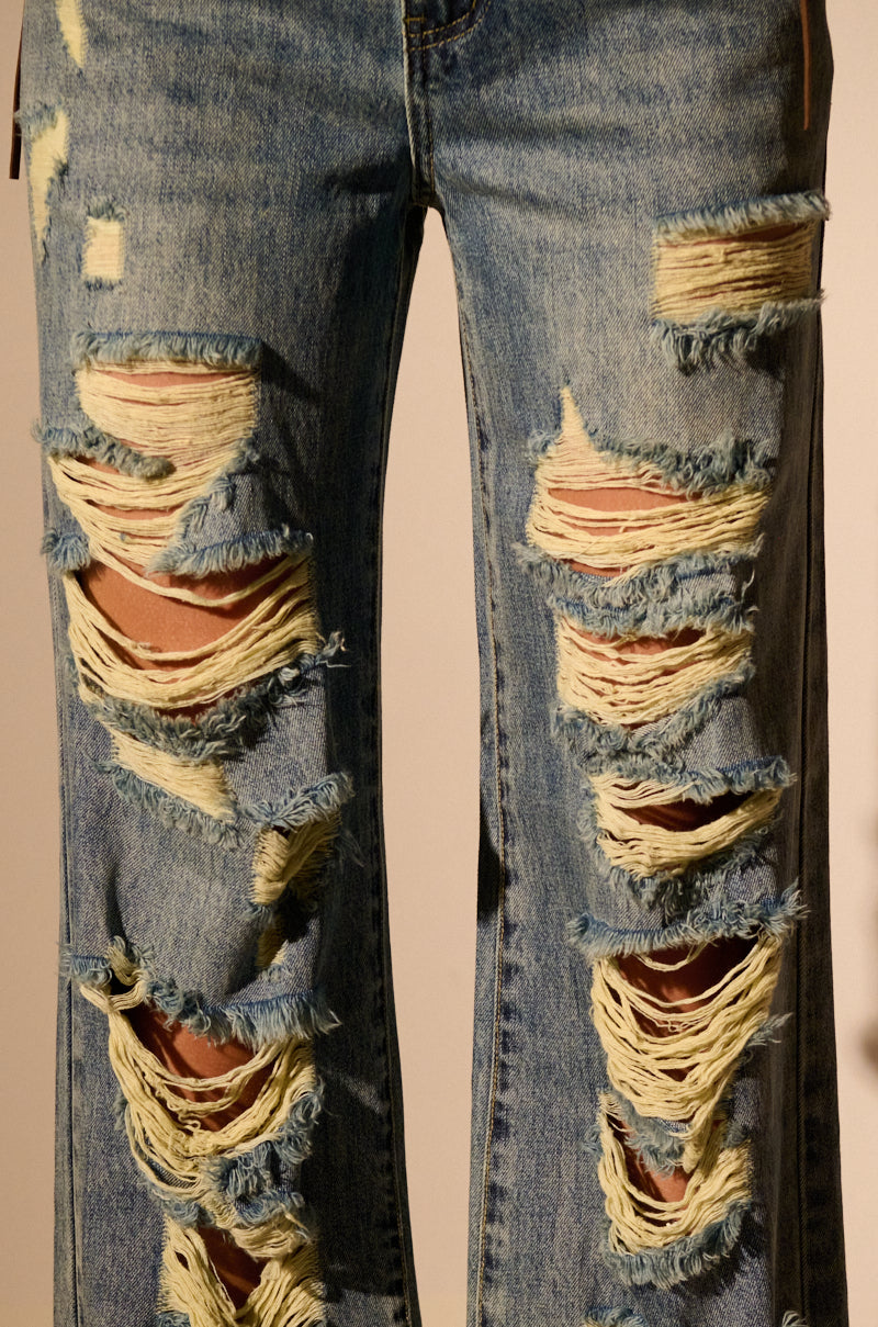 NO TIME FOR STRESS RELAXED WAIST CUT OUT DENIM