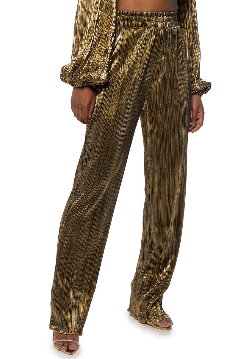 NOEL PLEATED METALLIC PALAZZO PANT