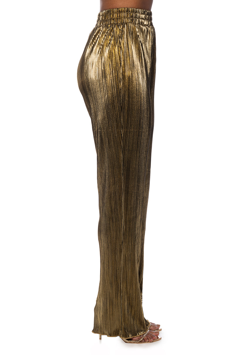 NOEL PLEATED METALLIC PALAZZO PANT