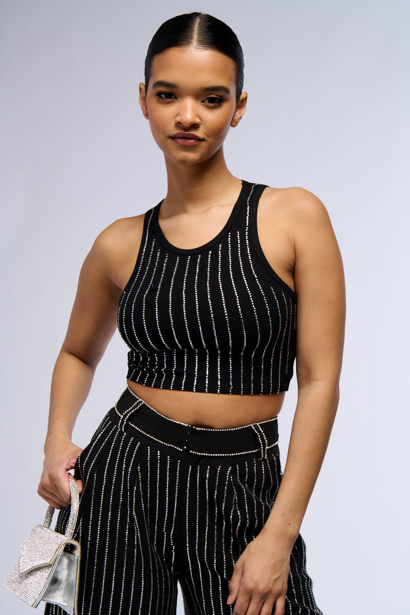 NOLLAN RHINESTONE STRIPE MICRO CROP TANK