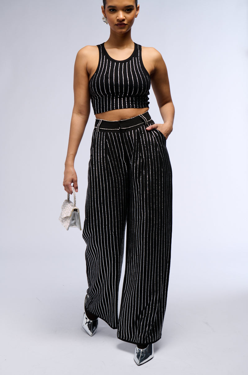 NOLLAN RHINESTONE STRIPE MICRO CROP TANK