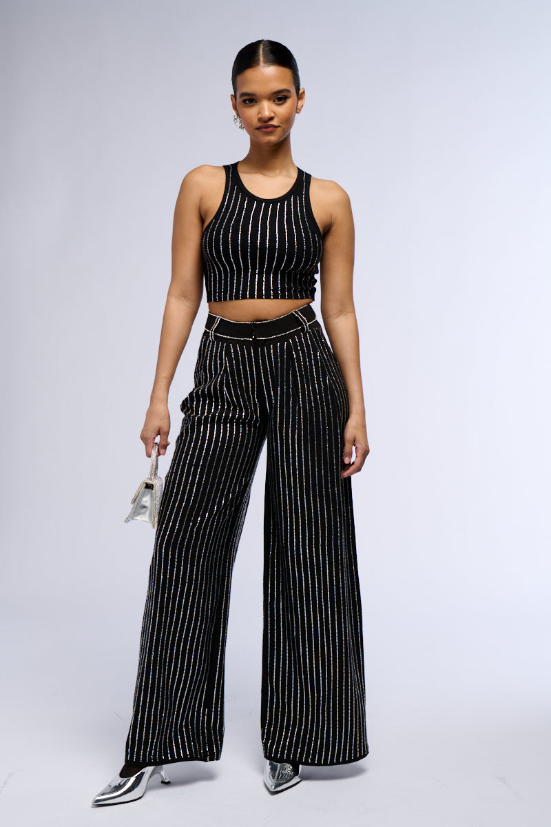 NOLLAN RHINESTONE STRIPE MICRO CROP TANK