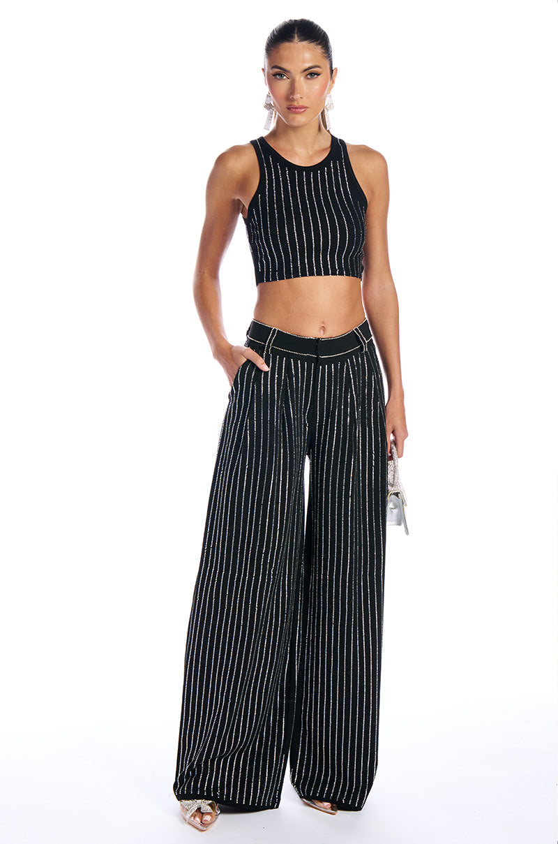 NOLLAN RHINESTONE STRIPE MICRO CROP TANK