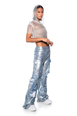 NORTH STAR RHINESTONE MESH HOODED CROP TOP IN WHITE