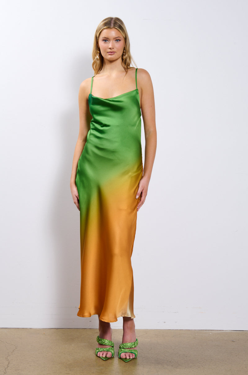 NOT GOING ANYWHERE SATIN MIDI DRESS