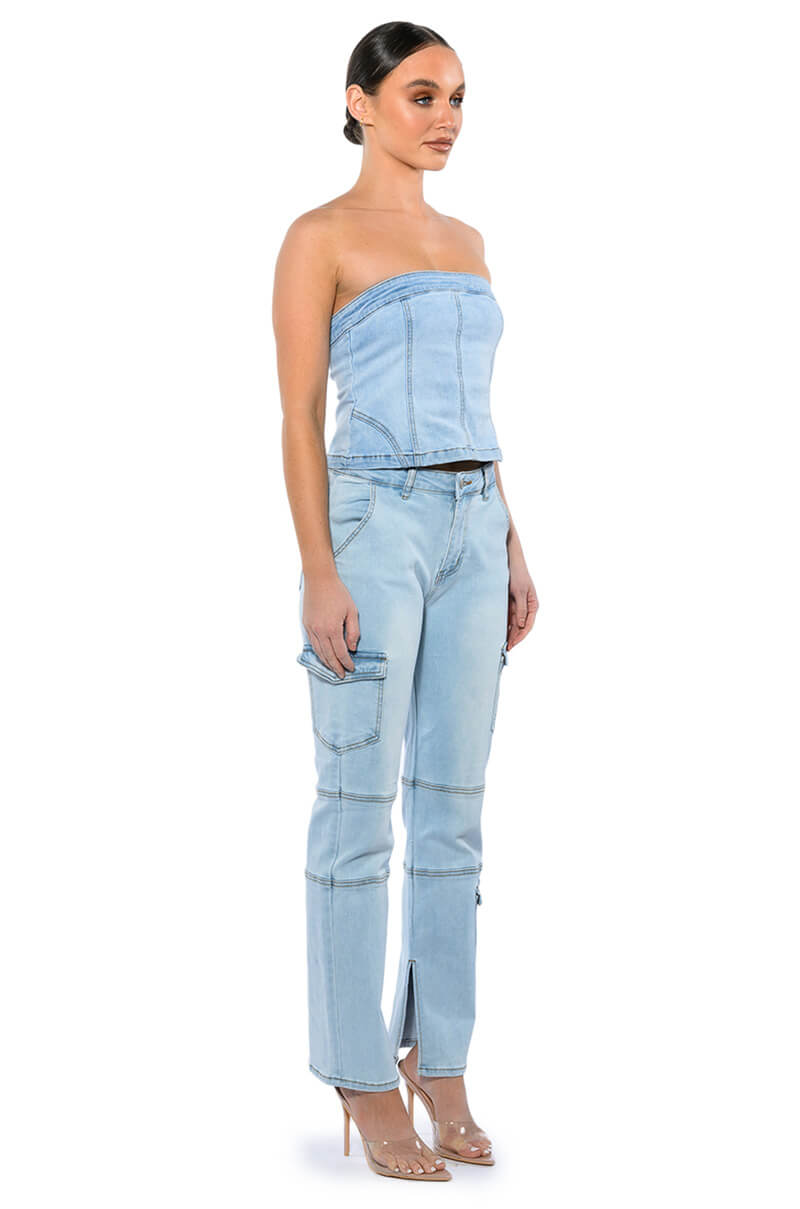 NOT YOUR AVERAGE GIRL DENIM STRAPLESS TOP