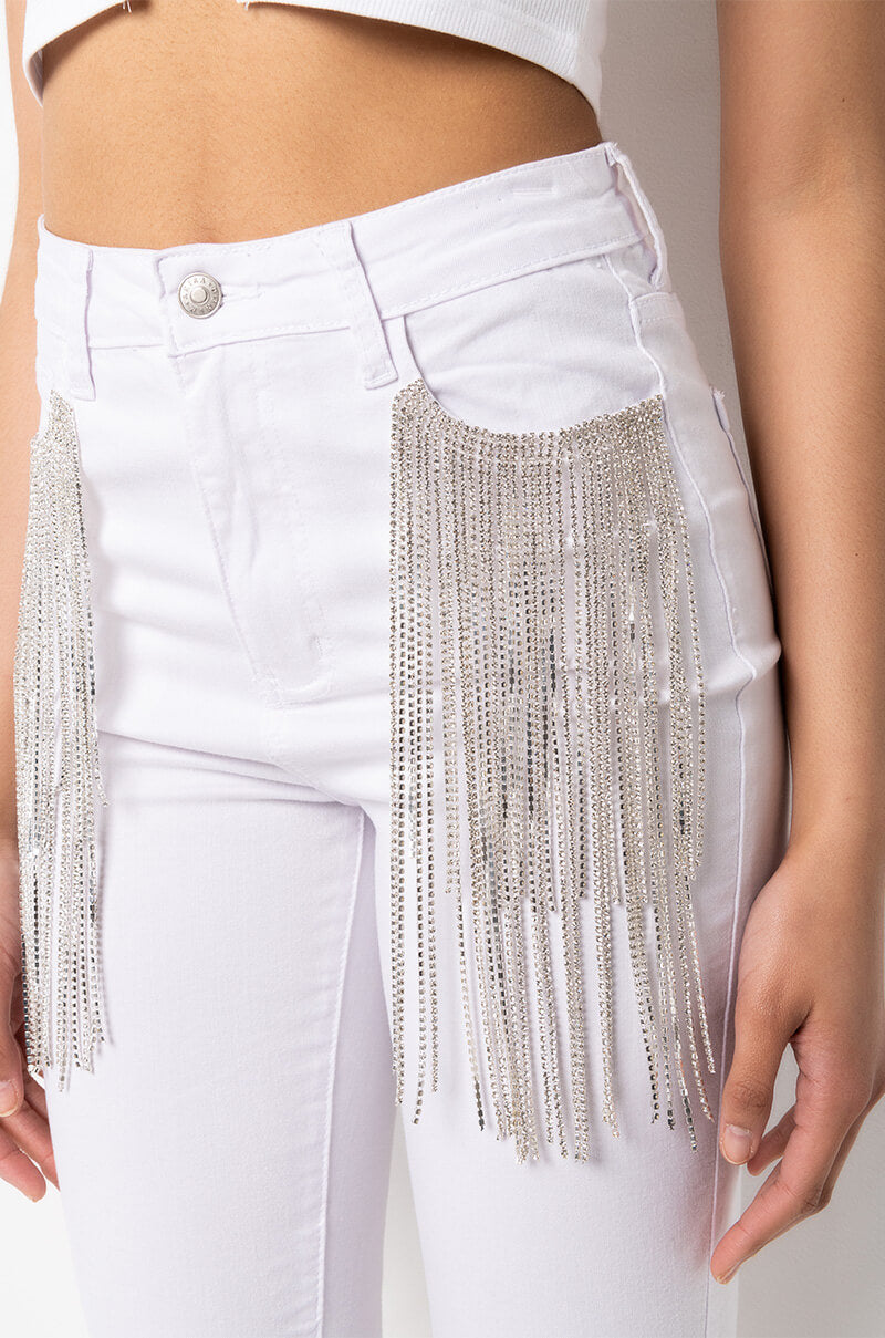 NOTHIN BETTER RHINESTONE POCKET SKINNY JEANS