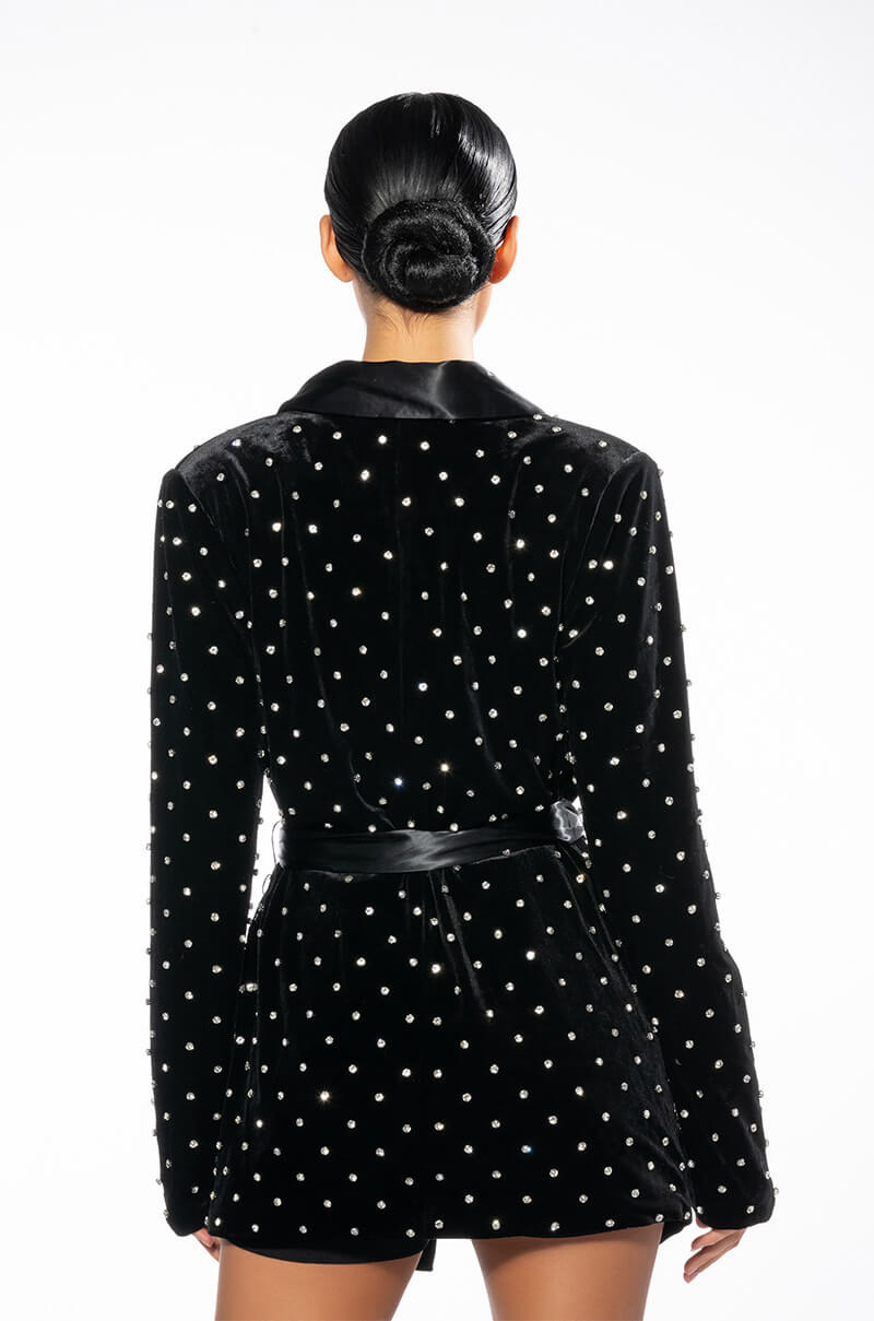 NYE VELVET BLAZER WITH SATIN LAPEL AND GEMS