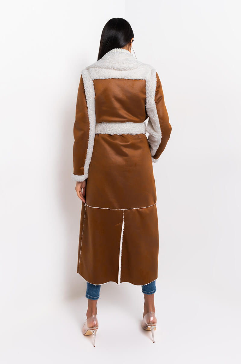 OH NA NA SHEARLING SUEDE TRENCH COAT