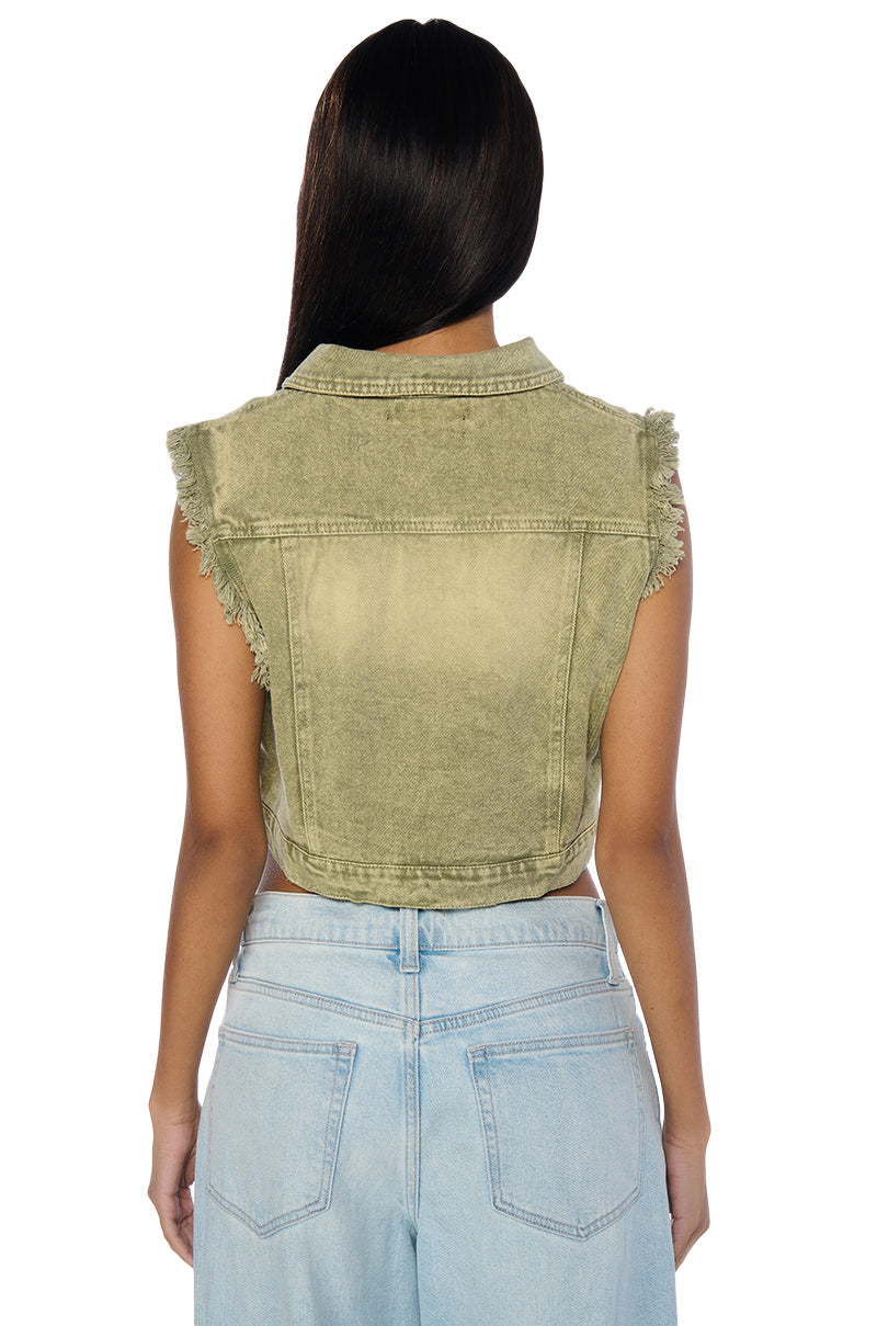 OLIVE DENIM CROP VEST