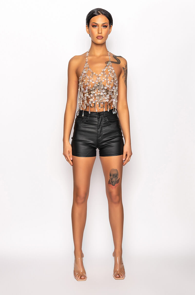 ON-DUTY VEGAN LEATHER LACE UP SHORTS
