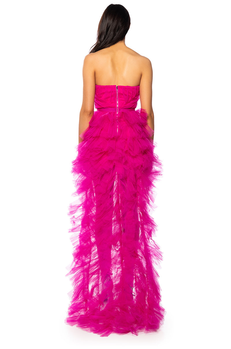 ON MY LEVEL TULLE HIGH LOW DRESS