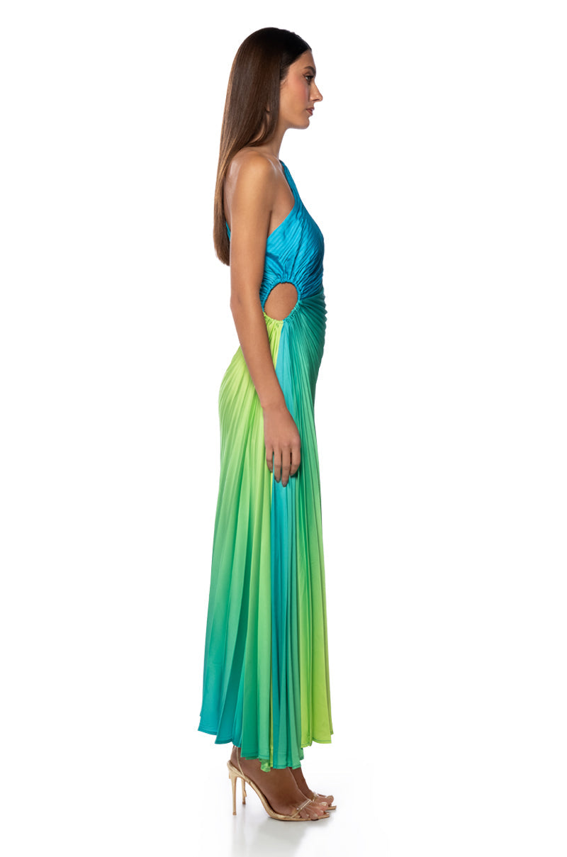 ON MY OWN WAVE OMBRE ONE SHOULDER MAXI DRESS