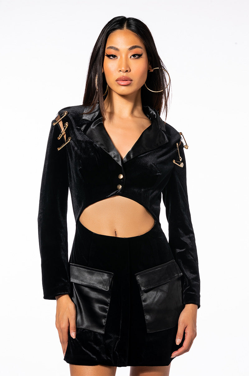 ON MY WAY VELVET CUTOUT LONG SLEEVE MINI DRESS