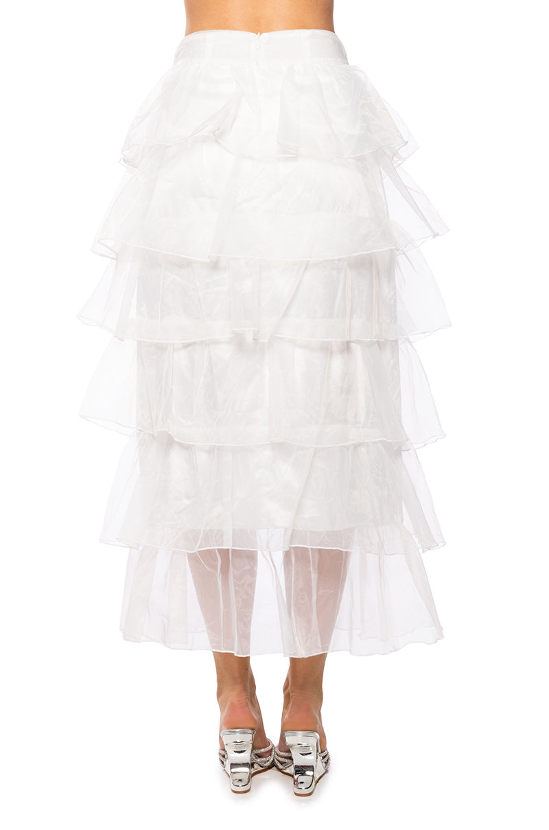ONCE UPON A DREAM RUFFLE MAXI SKIRT IN WHITE