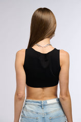 OUT OF THIS WORLD RHINESTONE CUT OFF CROPPED TANK IN BLACK