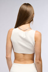 OUT OF THIS WORLD RHINESTONE CUT OFF CROPPED TANK IN WHITE