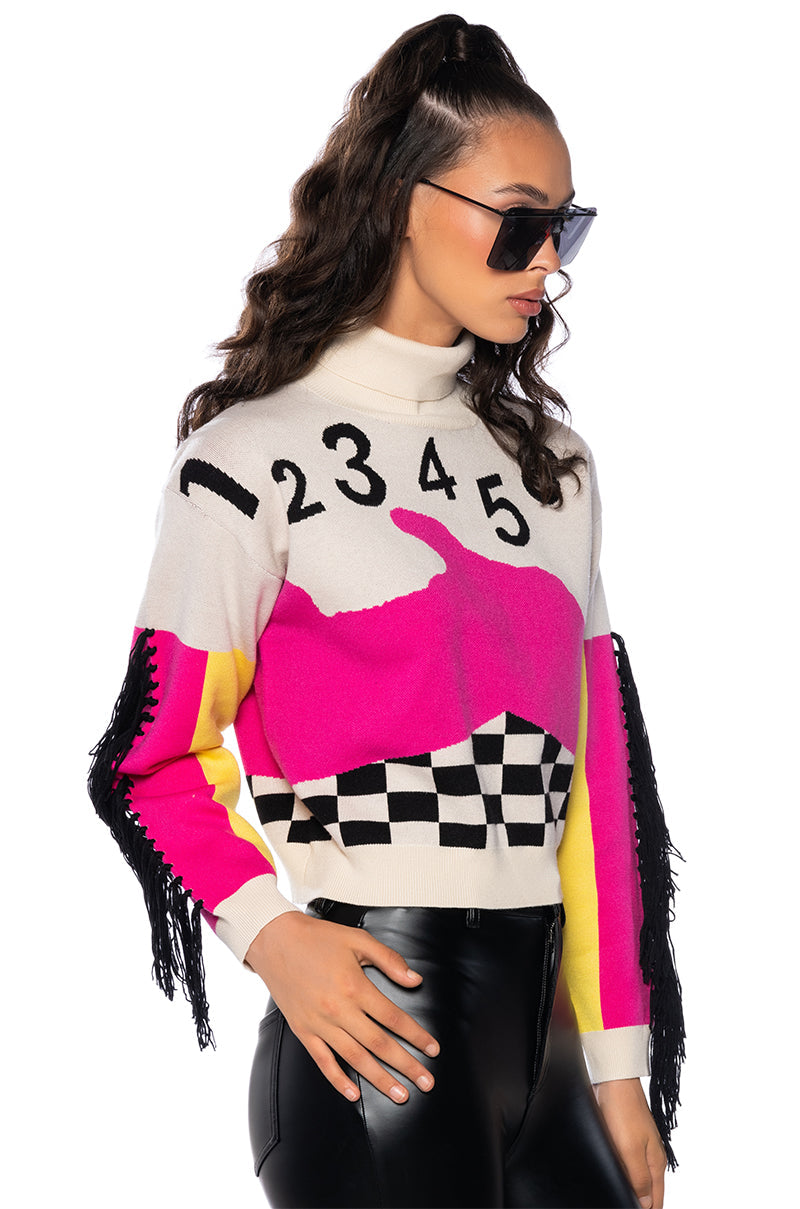 OUTNUMBERED FRINGE DETAIL TURTLENECK SWEATER