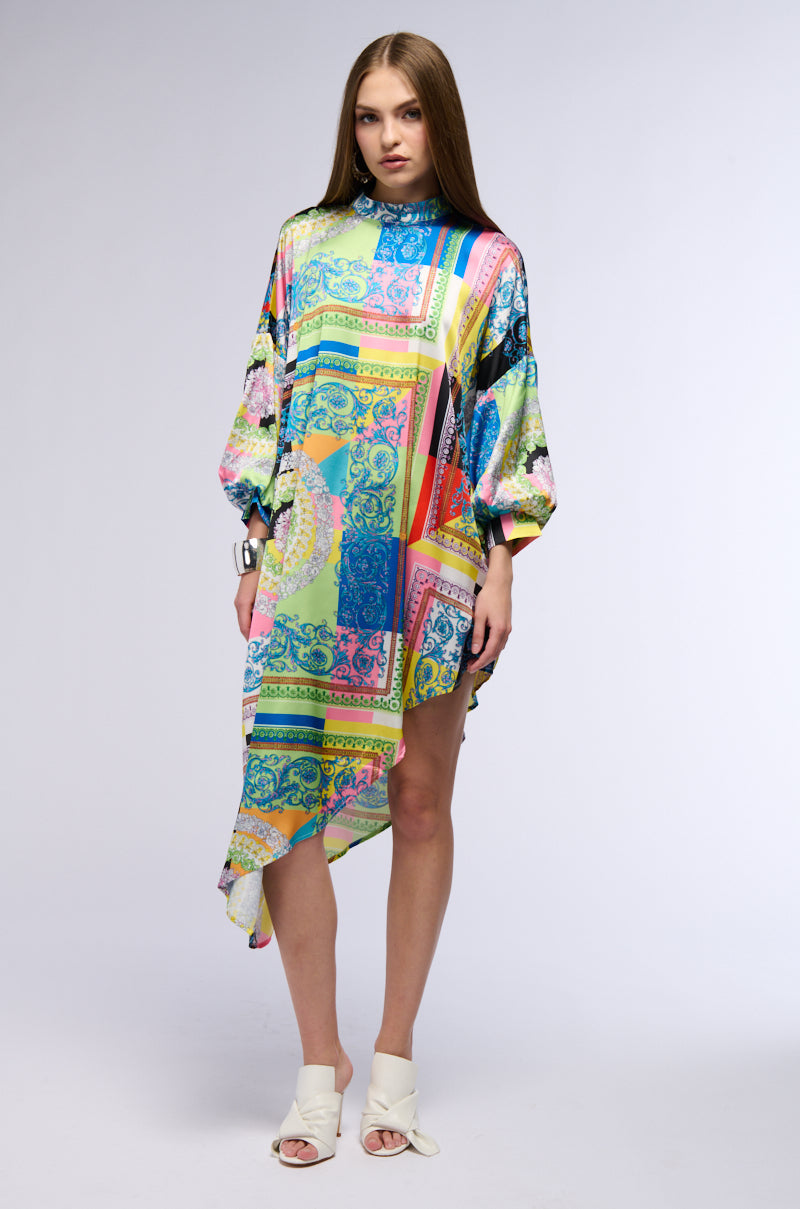 PAISLEY DREAMS PRINTED ASYMMETRICAL MIDI DRESS