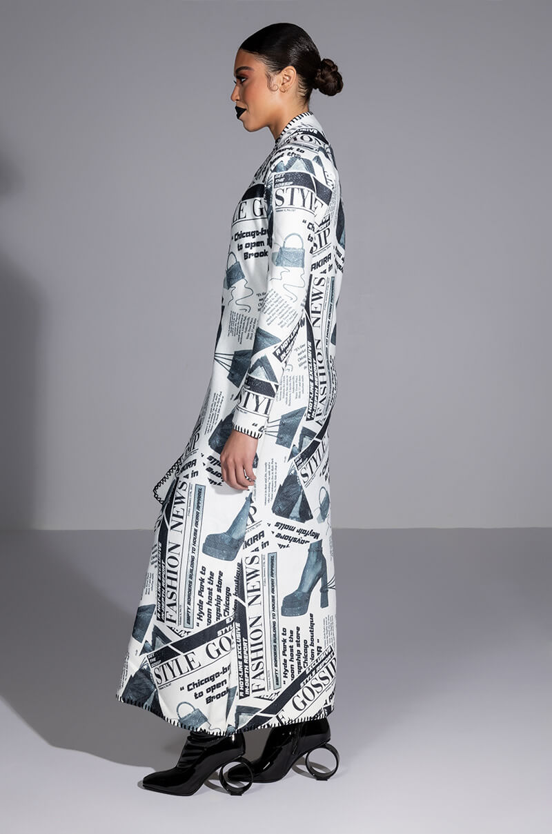 PARTY LIKE ITS 2002 NEWSPAPER PRINT LONG CARDIGAN