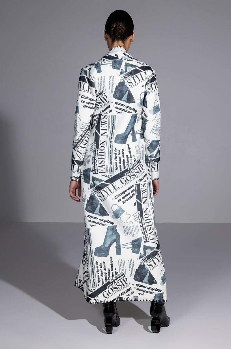 PARTY LIKE ITS 2002 NEWSPAPER PRINT LONG CARDIGAN
