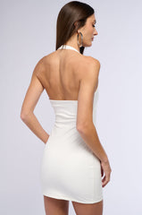PAXTON DISCO HALTER NECK MINI DRESS IN WHITE