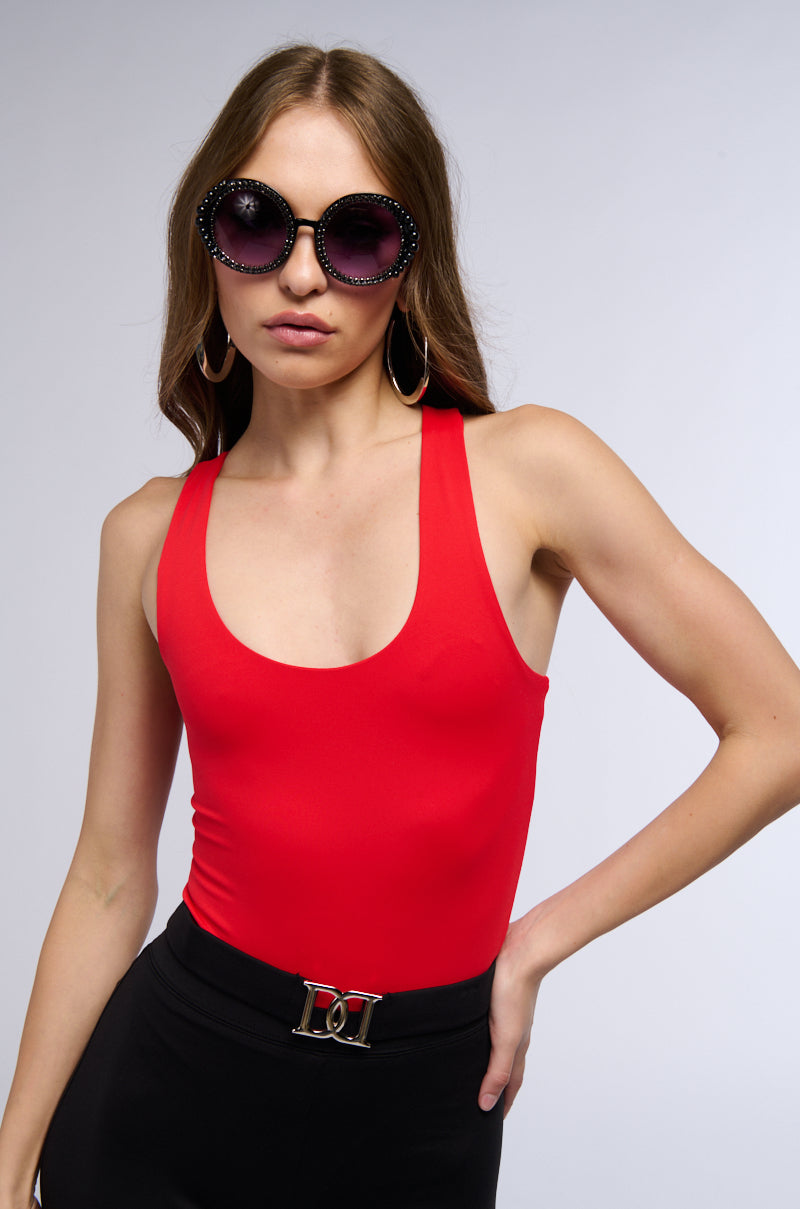 PAXTON SCOOP NECK BODYSUIT IN RED