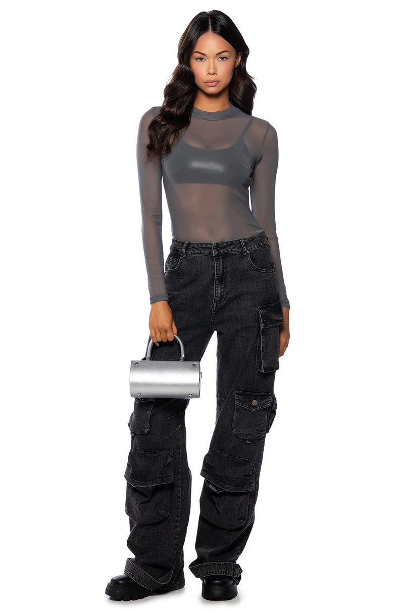 PAXTON SEXY SINGLE MESH LONG SLEEVE BODYSUIT