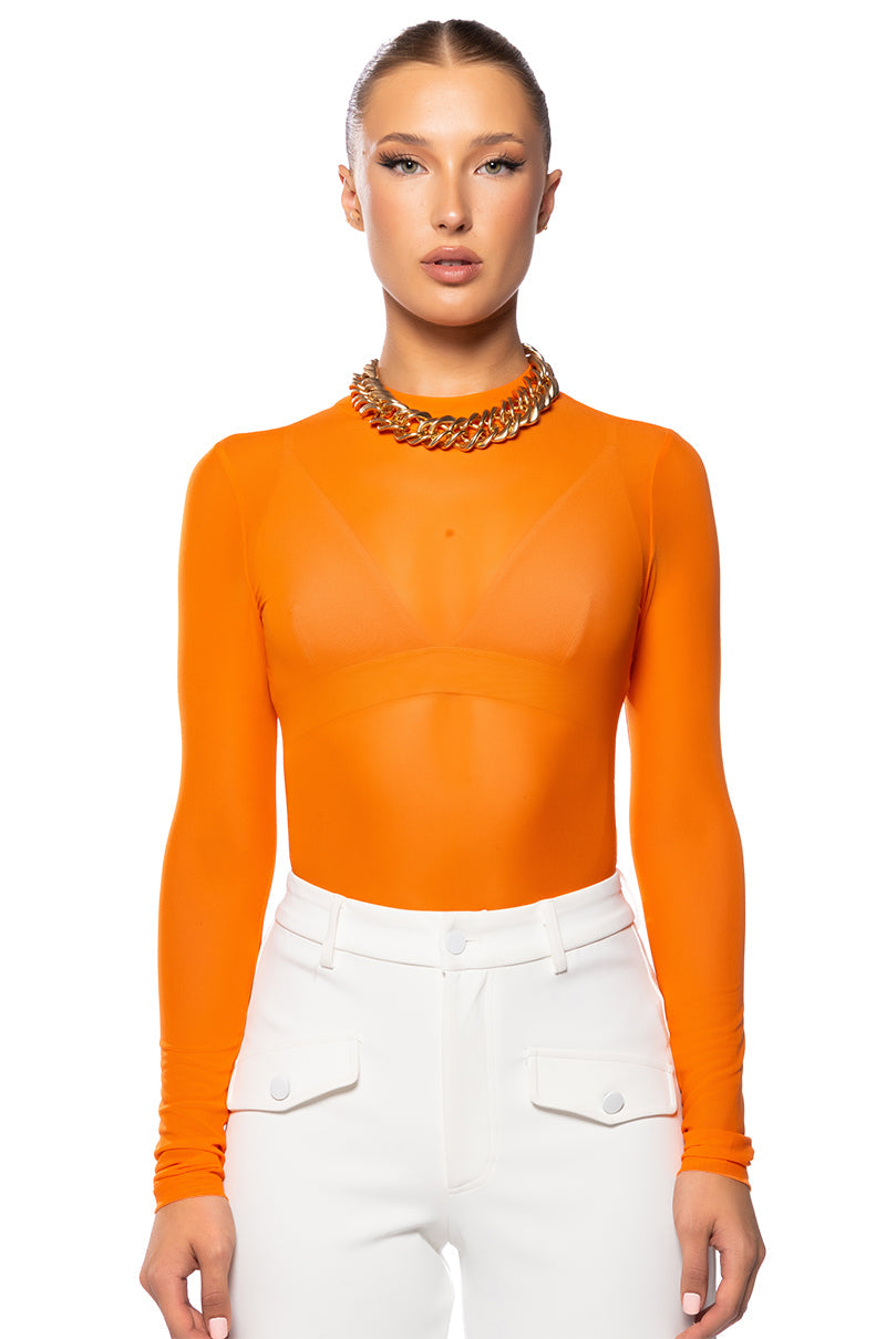 PAXTON SEXY SINGLE MESH LONG SLEEVE BODYSUIT