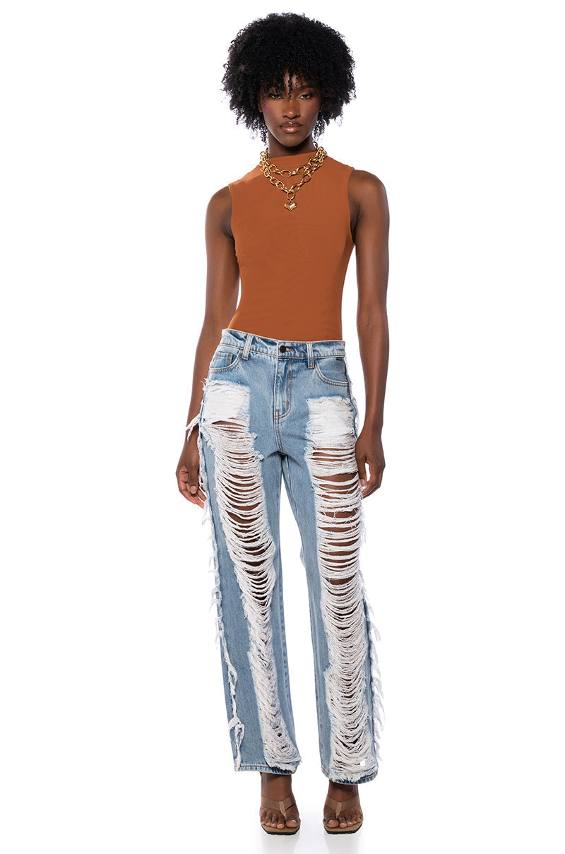 PAXTON SLEEVELESS MESH BODYSUIT IN LIGHT BROWN