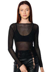 PAXTON TWO PACK RAW HEM LONG SLEEVE MESH TEES IN BLACK AND CREAM