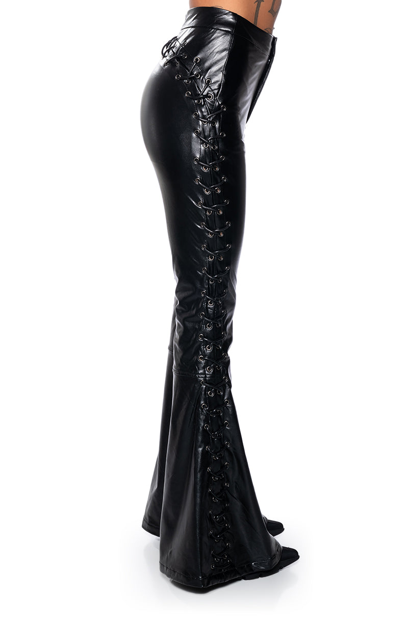 PERFECT CONTROL FAUX LEATHER FLARE PANTS