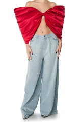 PERFECT GIFT DRAMATIC SATIN BOW TOP IN RED