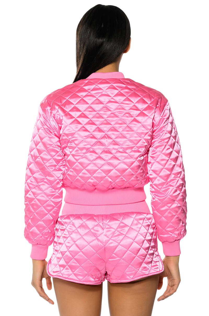 PINK QUILTED SPRING BOMBER