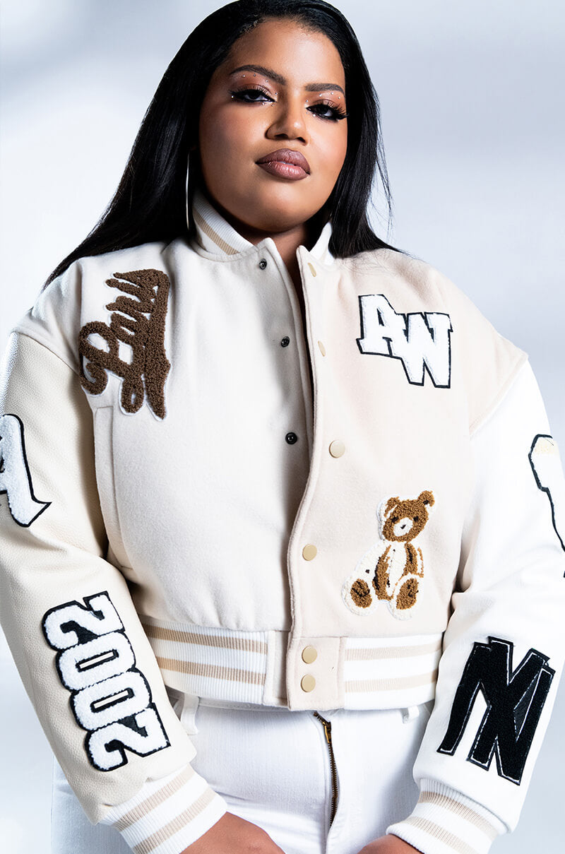 PLUS AZALEA WANG BEIGE RUELA VARSITY JACKET