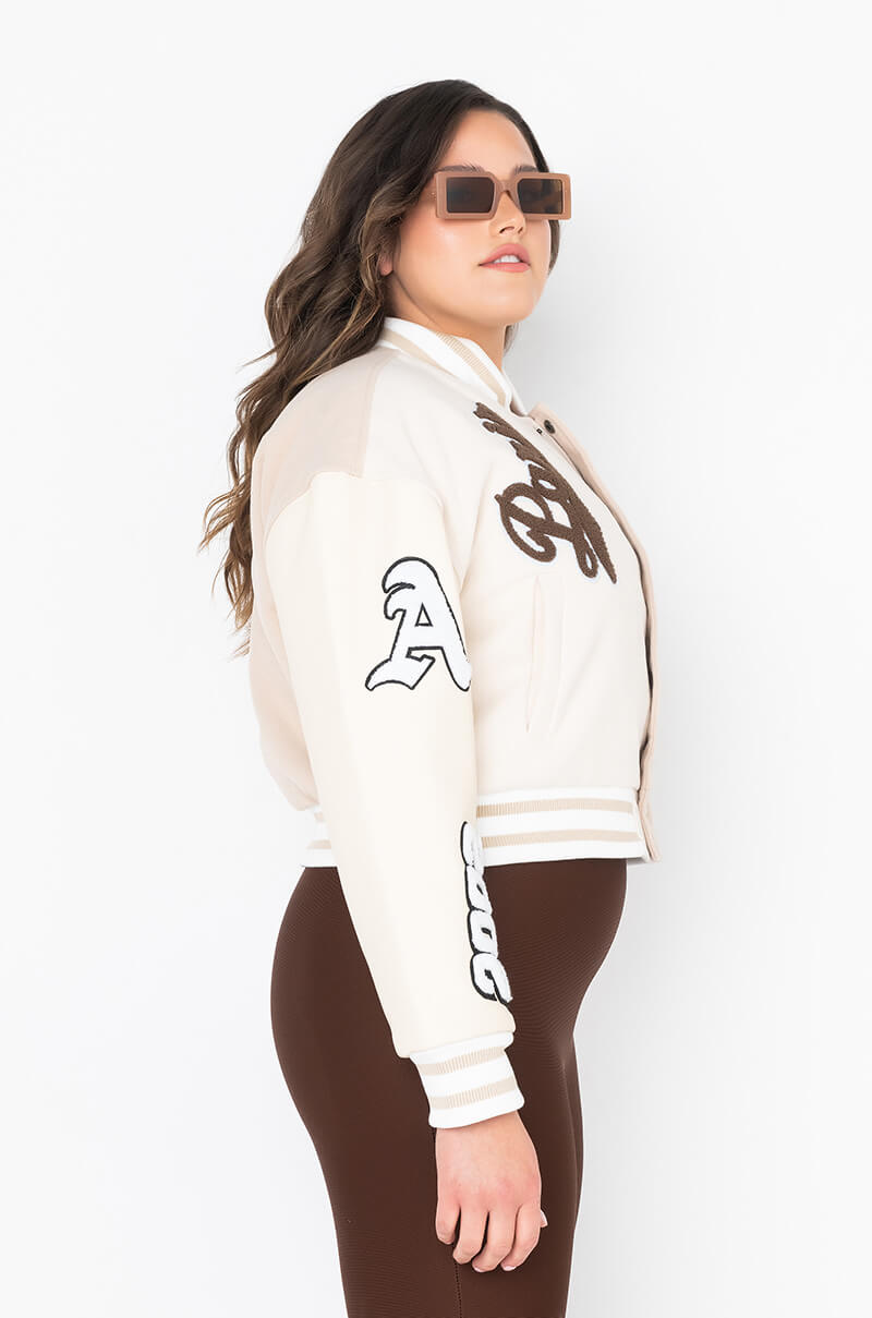 PLUS AZALEA WANG BEIGE RUELA VARSITY JACKET